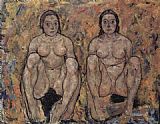 Squatting women's pair by Egon Schiele